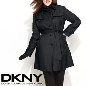 Dkny xs black belted quilted panel trenchcoat